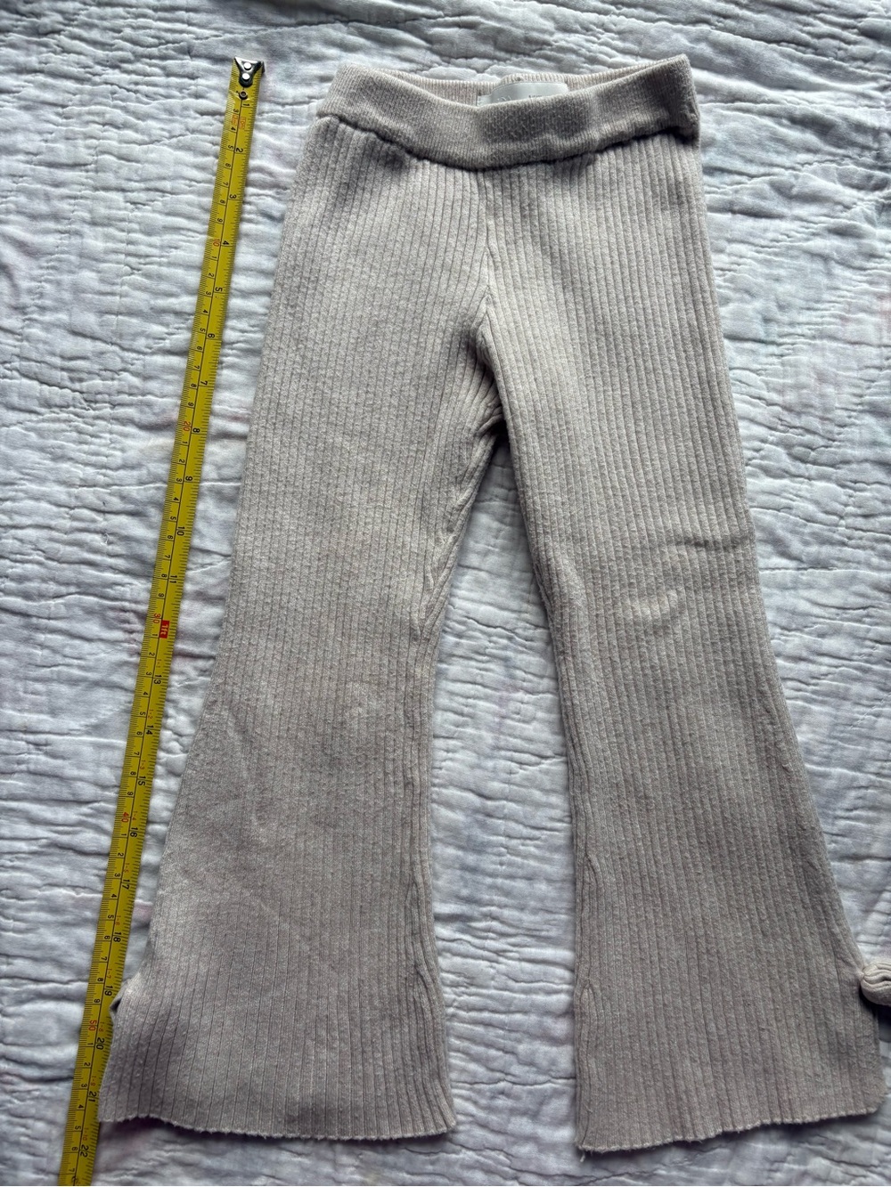 Zara Toddler Girl Ribbed Knit Flared Pants - Light Beige